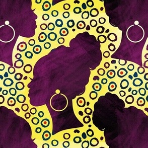 African American woman with dotted circles yellow and purple