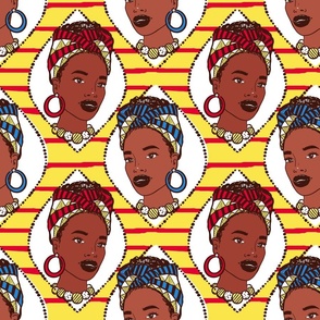 African American black women with headbands yellow red