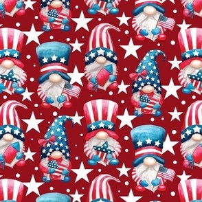  Watercolor patriotic gnomes red white blue july 4th -deep red small scale