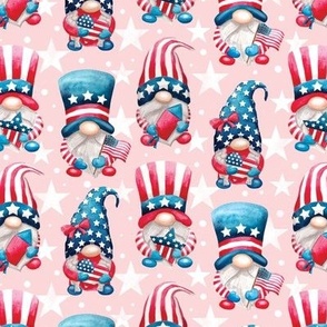  Watercolor patriotic gnomes red white blue july 4th - blush pink small scale