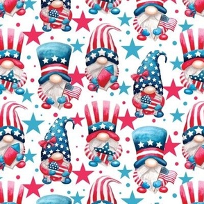 Watercolor patriotic gnomes red white blue july 4th - white small scale