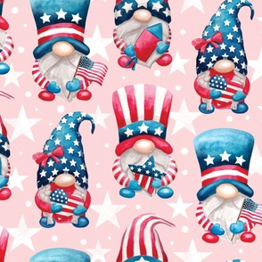 Watercolor patriotic gnomes red white blue july 4th - blush pink