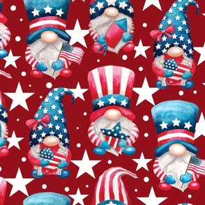 Watercolor patriotic gnomes red white blue july 4th - deep red