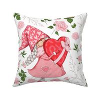 18x18 cushion cover gnome holding heart