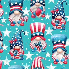 Watercolor patriotic gnomes red white blue july 4th - turquoise