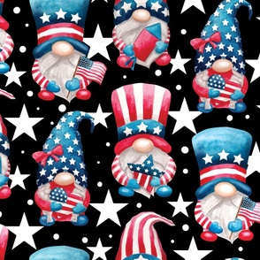 Watercolor patriotic gnomes red white blue july 4th - black