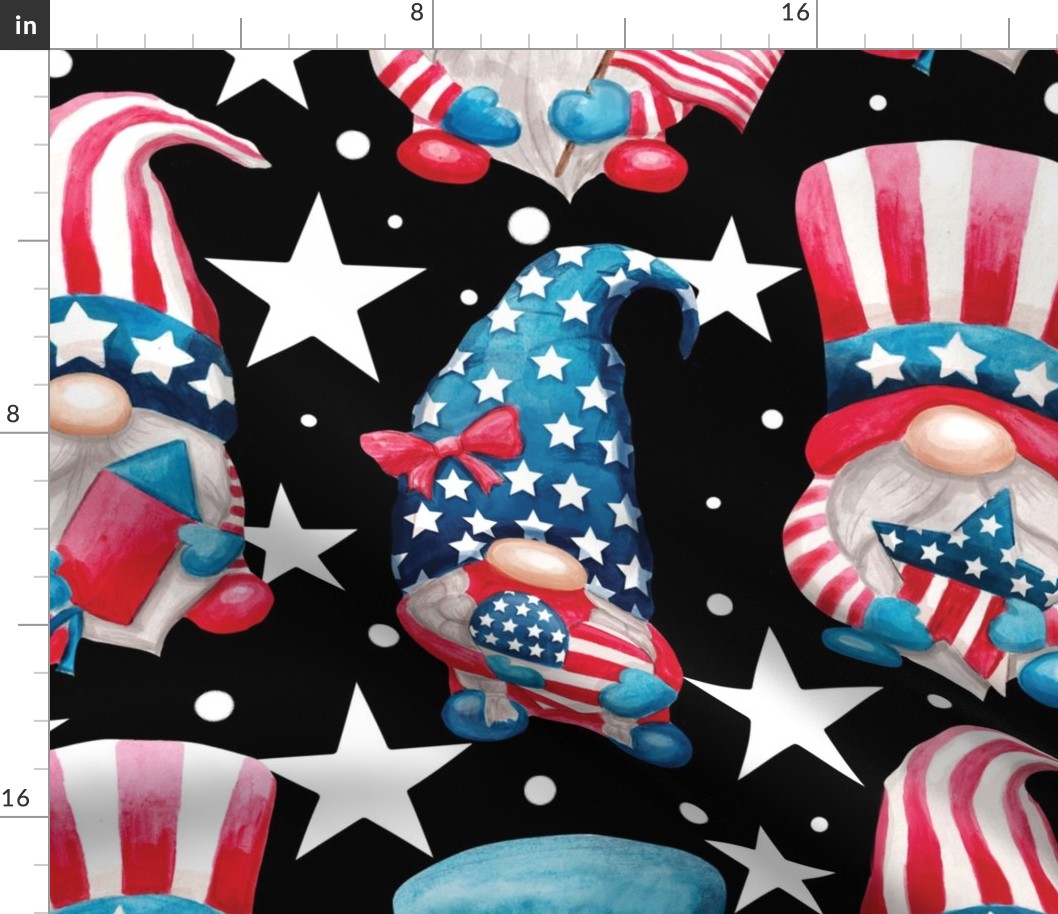 Watercolor patriotic gnomes red white blue july 4th - black