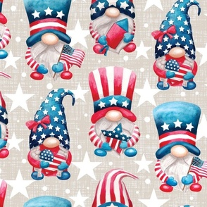 Watercolor patriotic gnomes red white blue july 4th - beige