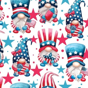Watercolor patriotic gnomes, independence day red white blue july 4th - white