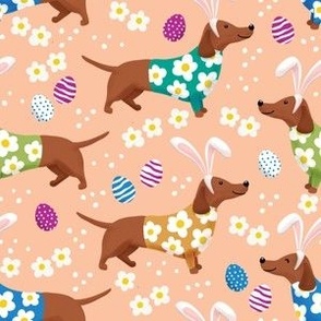 Dachshund floral doxie fabric Easter dachshunds design cute doxie dog - peach