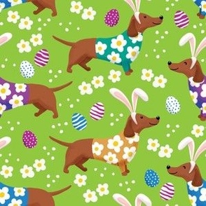 Dachshund floral doxie fabric Easter dachshunds design cute doxie dog - green