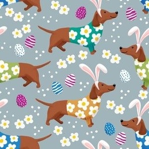 Dachshund floral doxie fabric Easter dachshunds design cute doxie dog - gray