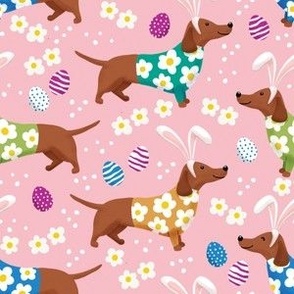 Dachshund floral doxie fabric Easter dachshunds design cute doxie dog - blush pink