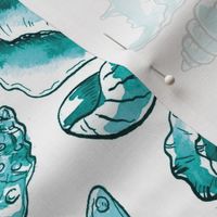 Watercolor seashells , ocean theme  turquoise coastal fabric