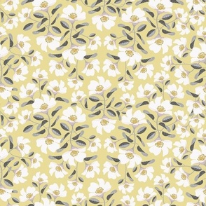 Wild Rosa - Yellow and Grey Geo Floral - Smaller Scale