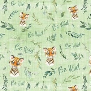 small print be wild tiger green linen