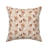 Little woodland animals squirrels and leaves autumn garden caramel blush on cream beige 