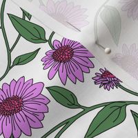 Block Print Coneflower Lavender on White