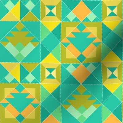 Imitation Patchwork, Yellow-orange and green-blue