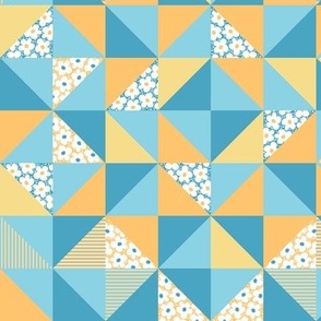 Imitation Patchwork, Yellow, orange, blue, cyan