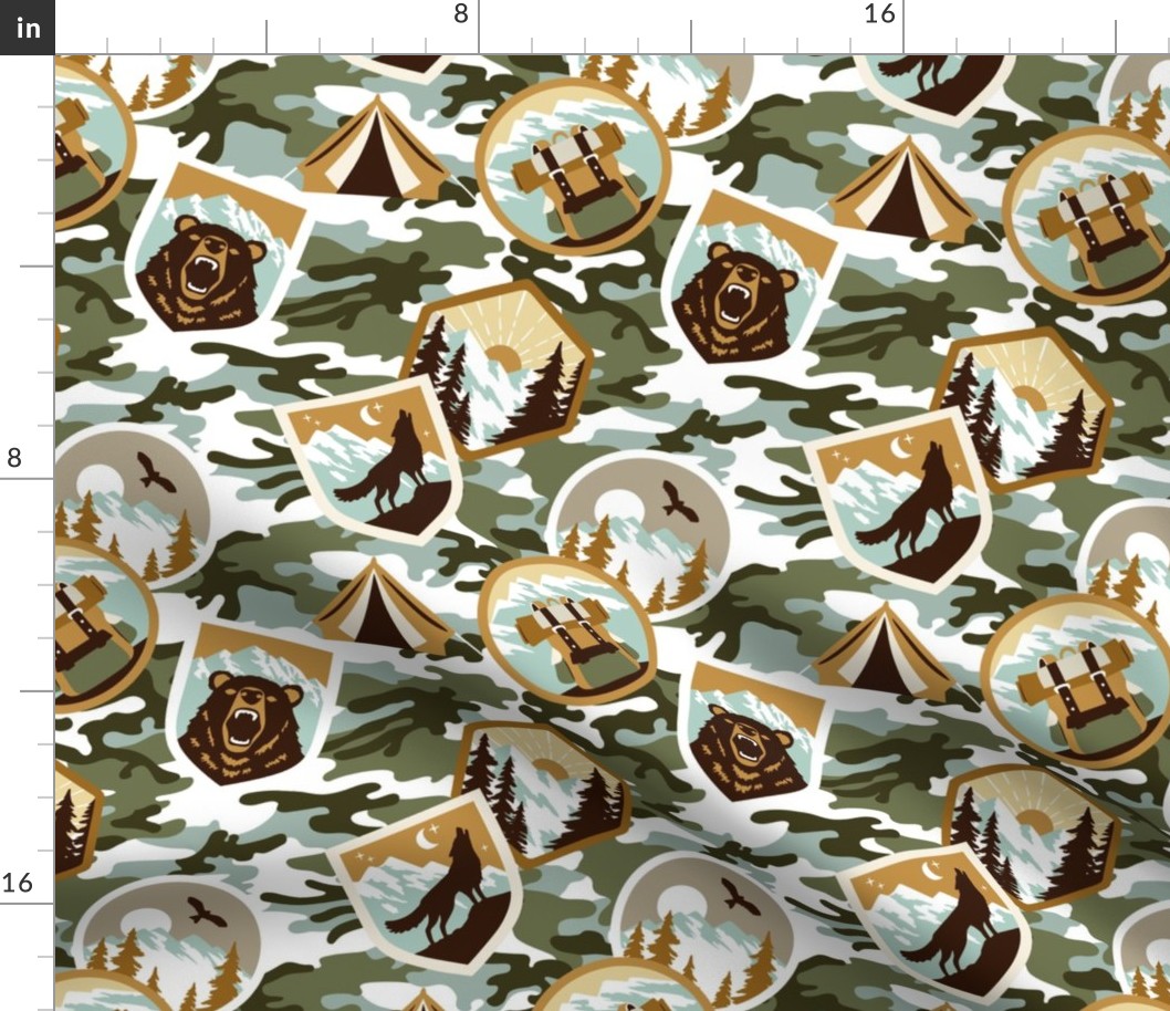 Medium Scale / Woodland Patch Camouflage / Olive Green Background 