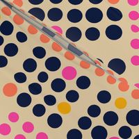 Stamped Dots Polka Dot Mid-Century Modern Retro Blockprint in Hot Pink Orange Blue on Sand - MEDIUM Scale - UnBlink Studio by Jackie Tahara