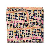 Stamped Dots Polka Dot Mid-Century Modern Retro Blockprint in Hot Pink Orange Blue on Sand - MEDIUM Scale - UnBlink Studio by Jackie Tahara