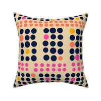 Stamped Dots Polka Dot Mid-Century Modern Retro Blockprint in Hot Pink Orange Blue on Sand - MEDIUM Scale - UnBlink Studio by Jackie Tahara