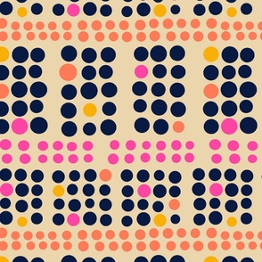 Stamped Dots Polka Dot Retro Blockprint in Multi-Colours on Sand - MEDIUM Scale - UnBlink Studio by Jackie Tahara