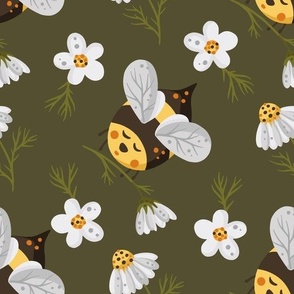 Honey bee and daisy flower, cute kids design