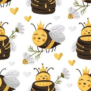 Queen bee and daisy flower, cute kids design