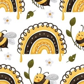 Honey bee and daisy flower, cute kids design