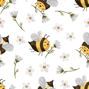 Honey bee and daisy flower, cute kids design