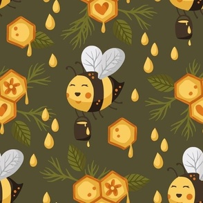 Cute bee and honey comb, cute kids design