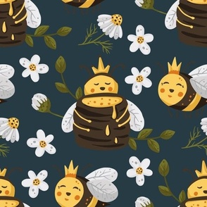 Queen bee and daisy flower, cute kids design