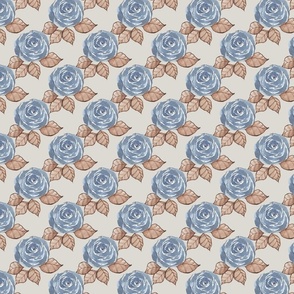 Blue & Tan Full Roses (Linen)