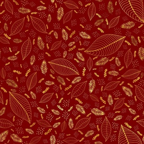 Golden Thin Floral Pattern Red Background