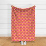 Warp and Weft Woven Abstract Geometric Checkerboard Horizontal Vertical Stripes in Hot Pink Papaya Orange Marigold Yellow Sand - MEDIUM Scale - UnBlink Studio by Jackie Tahara