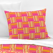 Warp and Weft Woven Abstract Geometric Checkerboard Horizontal Vertical Stripes in Hot Pink Papaya Orange Marigold Yellow Sand - MEDIUM Scale - UnBlink Studio by Jackie Tahara