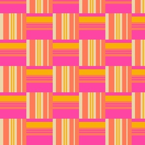 Warp and Weft Woven Abstract Geometric in Hot Pink Papaya Orange Marigold Yellow Sand - MEDIUM Scale - UnBlink Studio by Jackie Tahara