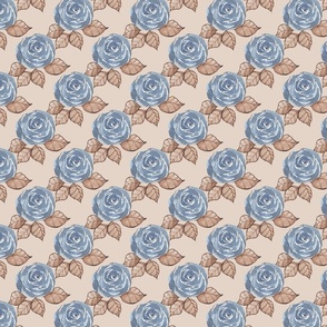 Blue & Tan Watercolor Full Roses (Blush)