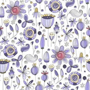 Summer doodle spring flower violet on white.