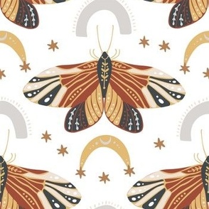 Boho butterfly bohemian moth ornament on white