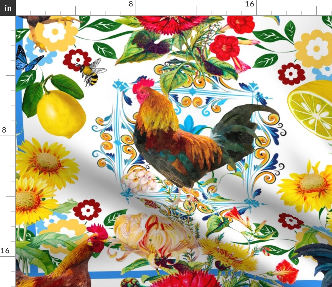 Rooster,farm,birds ,folklore pattern 