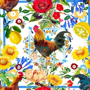 Rooster,farm,birds ,folklore pattern 