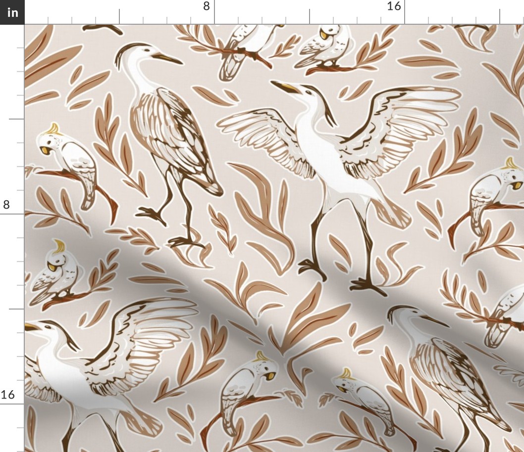 elegant white birds_ herons and cockatoos_NEUTRALS  BG _medium scale