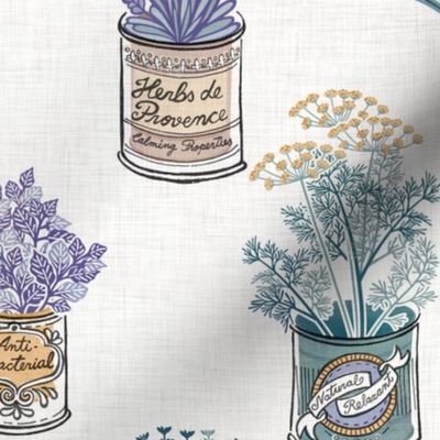 Healing Herbs Large- Natural Herbal Remedies- Herb Garden- Aromatherapy- Lavender- Indoor Garden- Vintage Cans