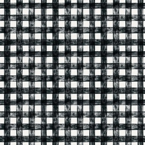 Watercolor Textured Black and White Gingham - Small Scale- Buffalo Plaid 