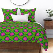 Pink Green Poppy Fan Damask Floral Walls Tropical  medium 