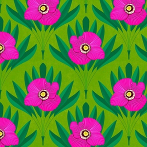 Pink Green Poppy Fan Damask Floral Walls Tropical  medium 
